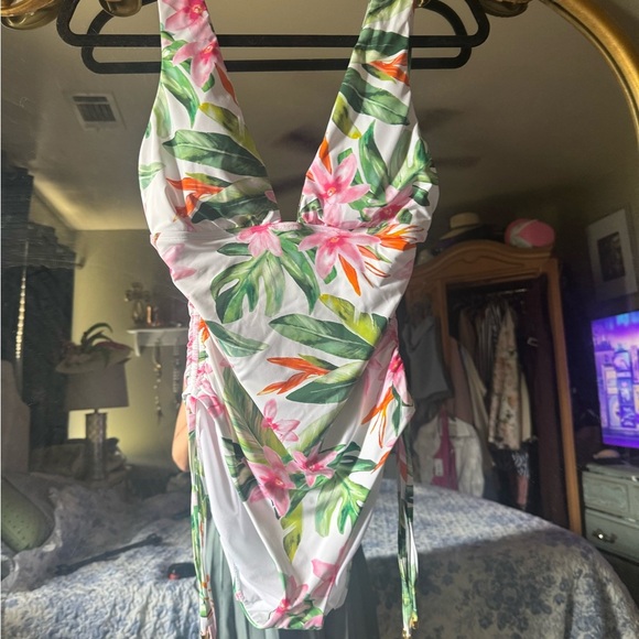 Lauren Ralph Lauren Floral One Piece Swimsuit - Pink and Green - Picture 3 of 7